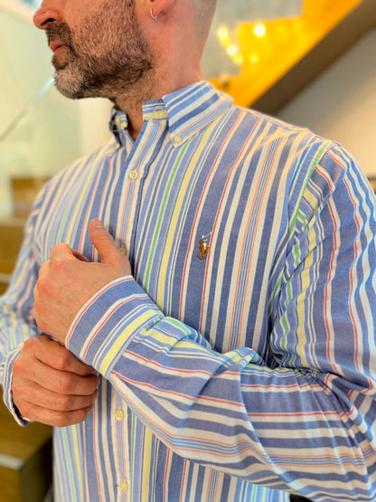 Camisa Polo R.L hombre Oxford Rayas Colores Caballo Multicolor