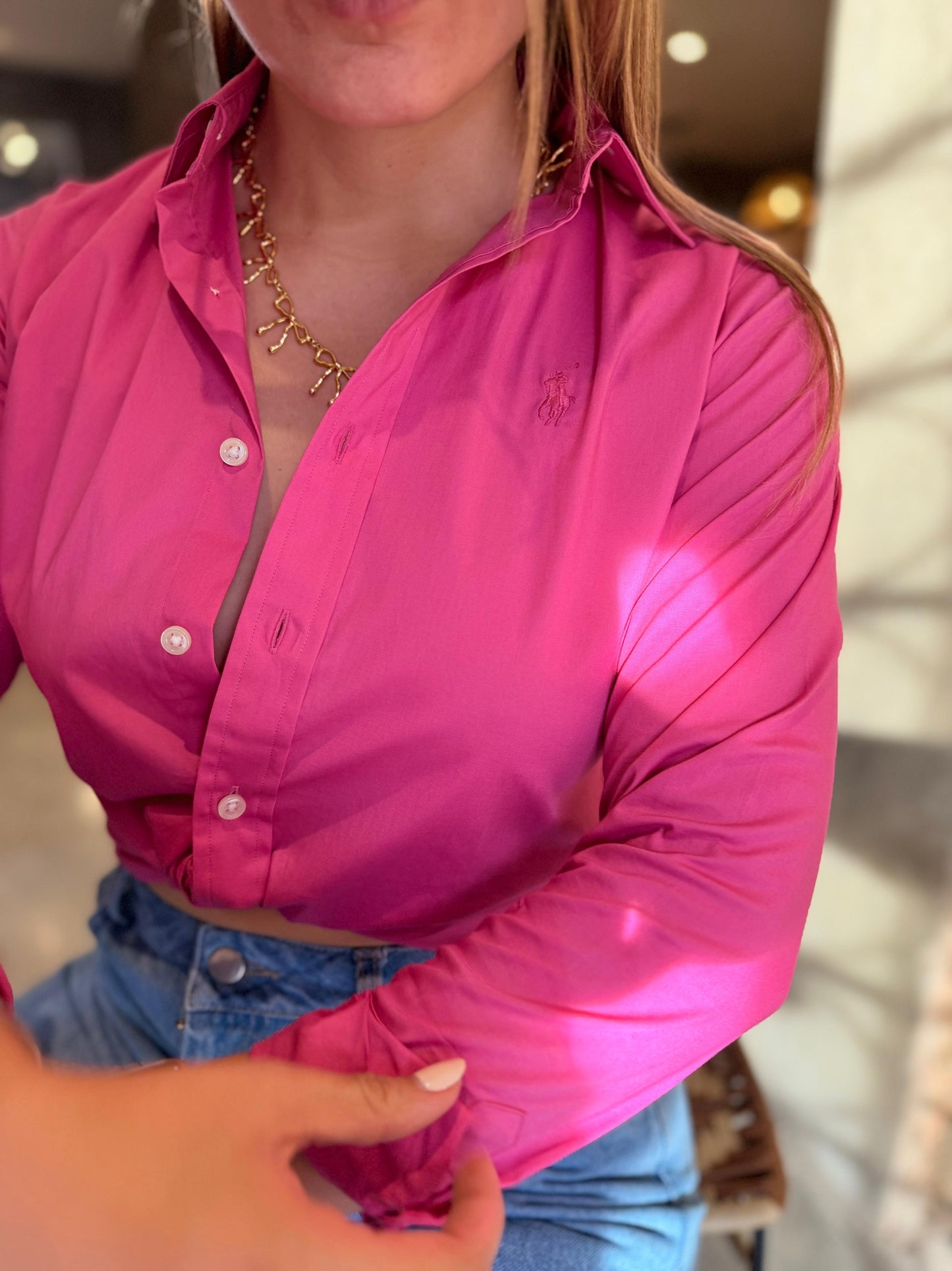 Camisa Polo R.L dama Algodón Fucsia