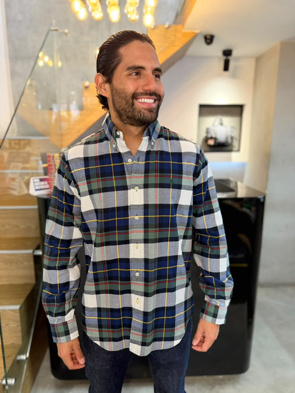 Camisa Polo R.L hombre Algodón Grueso Cuadros Caballo Verde