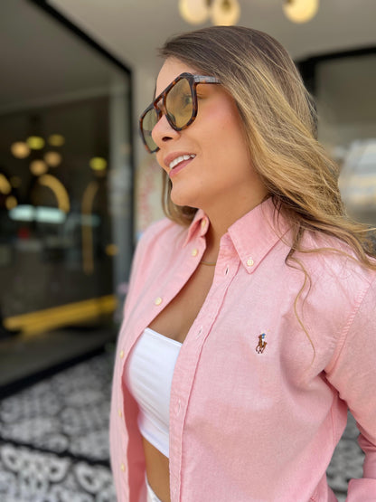 Camisa Polo R.L dama Rosa Oxford