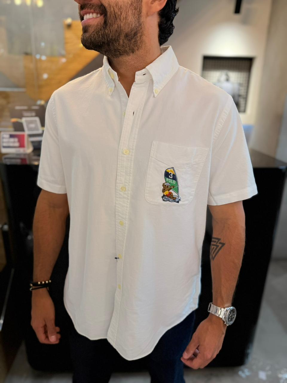 Camisa Polo R.L hombre Manga Corta Oxford Blanca Edición Polo Bear