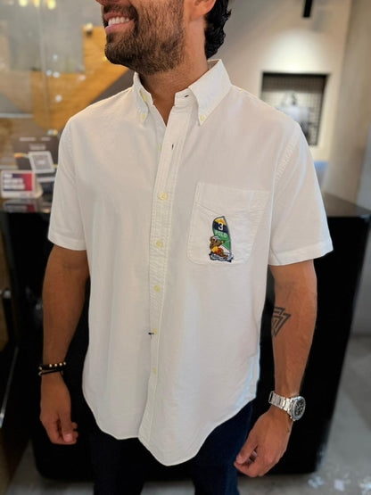 Camisa Polo R.L hombre Manga Corta Oxford Blanca Edición Polo Bear