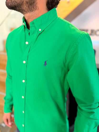 Camisa Polo R.L hombre Oxford Verde Caballo Uva