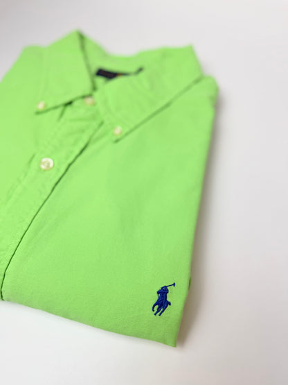 Camisa Polo R.L hombre Oxford Verde Limon Caballo Azul