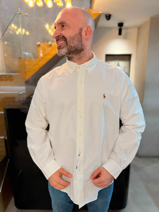 Camisa Polo R.L hombre Oxford Blanca Caballo Multicolor
