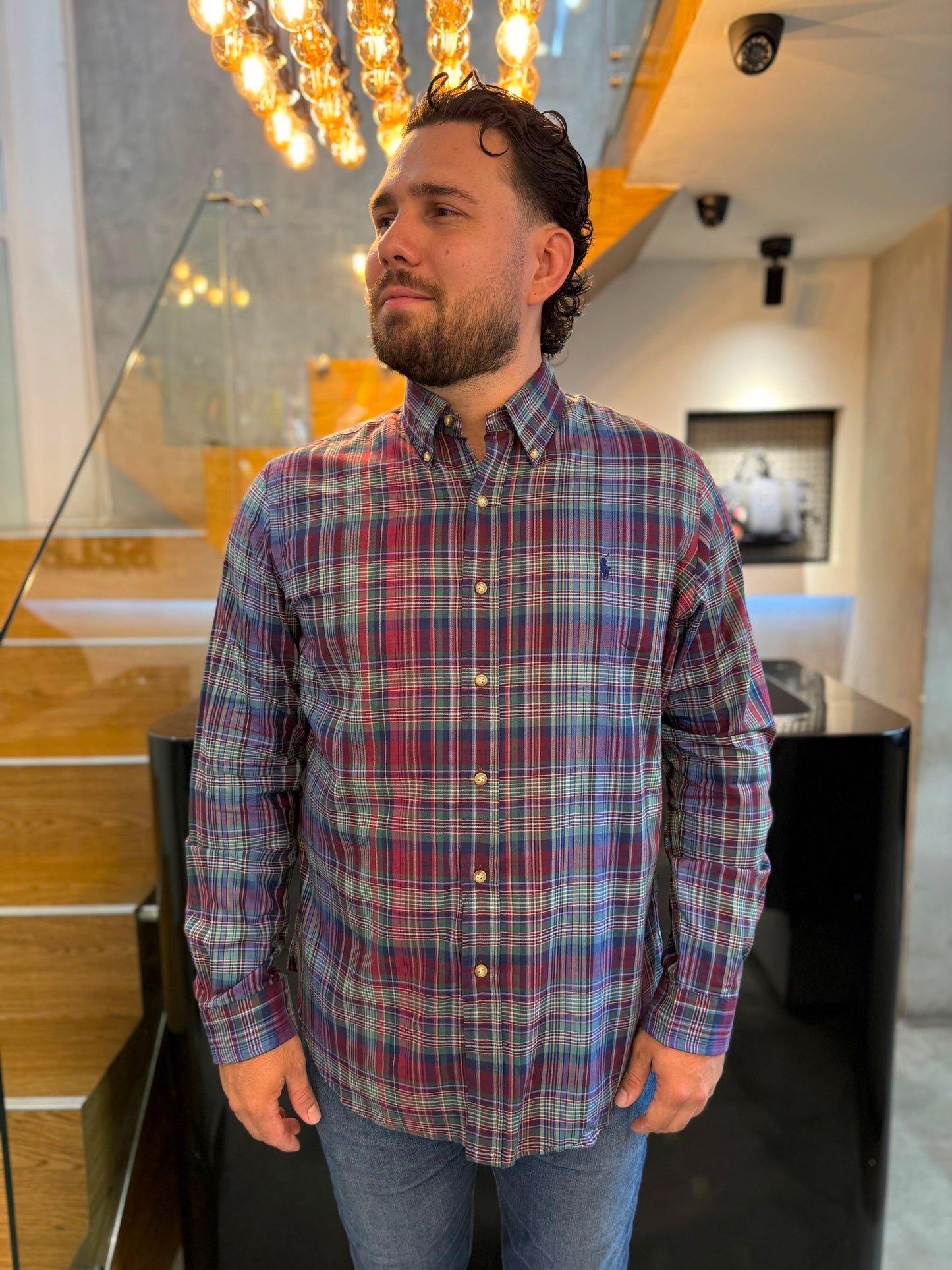 Camisa Polo R.L hombre Algodón Rayas Caballo Azul
