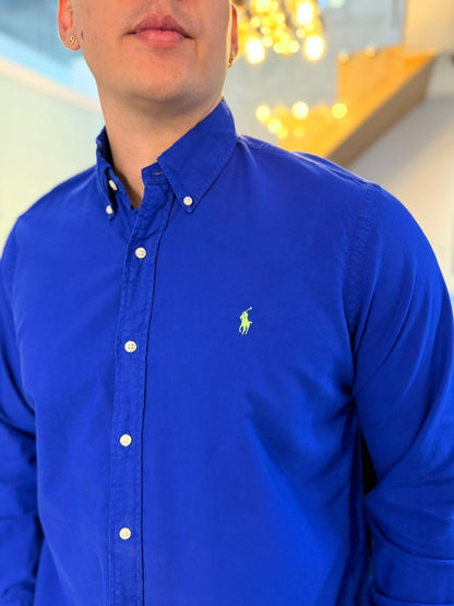 Camisa Polo R.L hombre Oxford Azul Caballo Verde