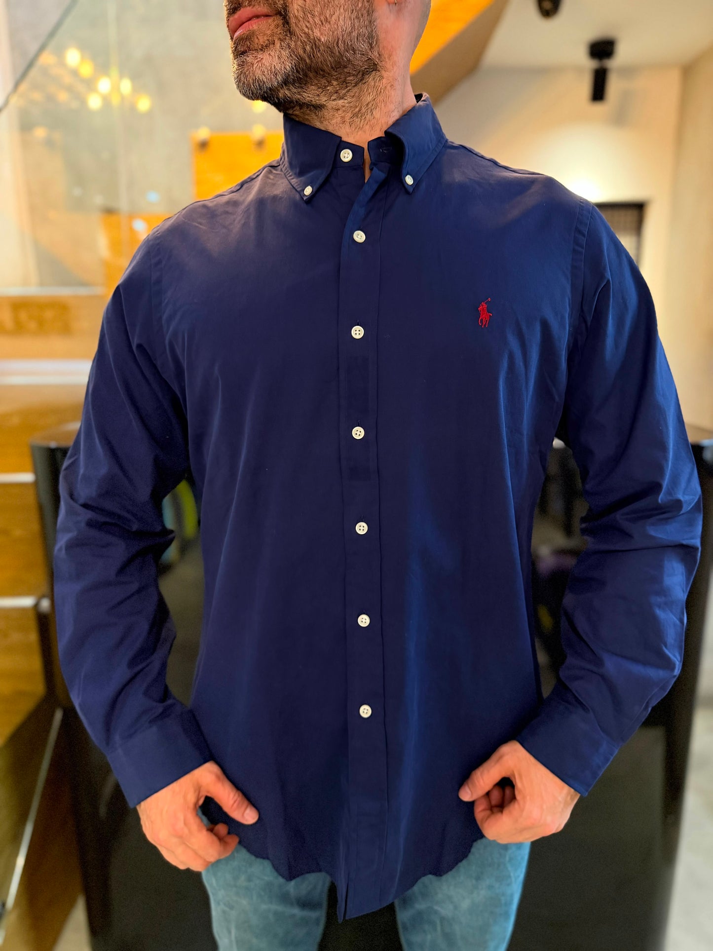Camisa Polo R.L hombre Algodón Azul Oscura Caballo Rojo