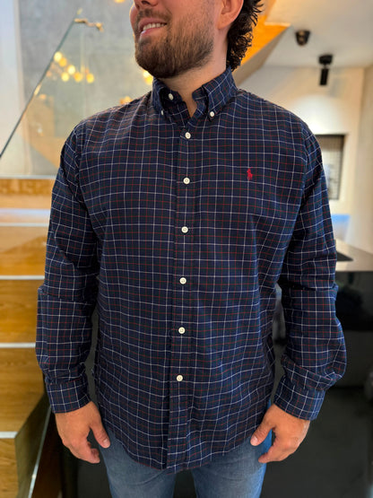 Camisa Polo R.L hombre Algodon Cuadros Azules Caballo Rojo