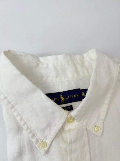 Camisa Polo R.L hombre Lino Blanca Caballo Azul