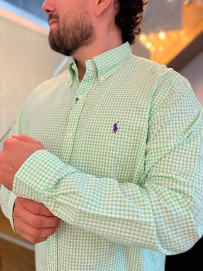 Camisa Polo R.L hombre Galleta Cuadros Verdes Caballo Morado
