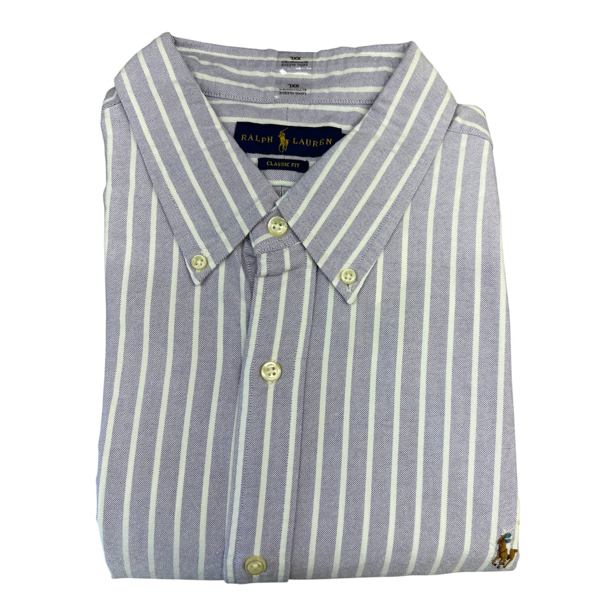 Camisa Polo R.L hombre Oxford Rayas Lilas Con Blanco Caballo Multicolor