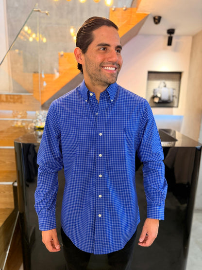 Camisa Polo R.L hombre Algodón Cuadros Azules Caballo Azul