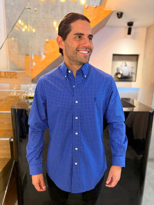 Camisa Polo R.L hombre Algodón Cuadros Azules Caballo Azul