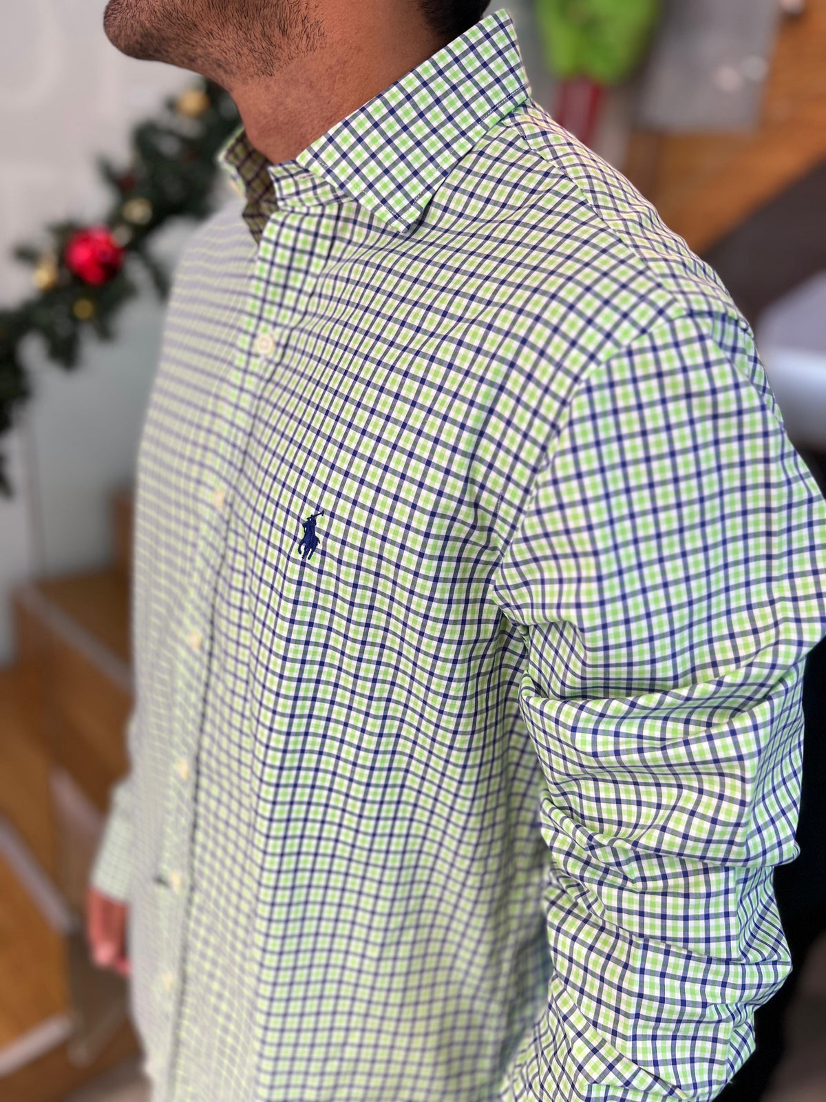 Camisa Polo R.L hombre Algodón Cuadros Verdes con Azul