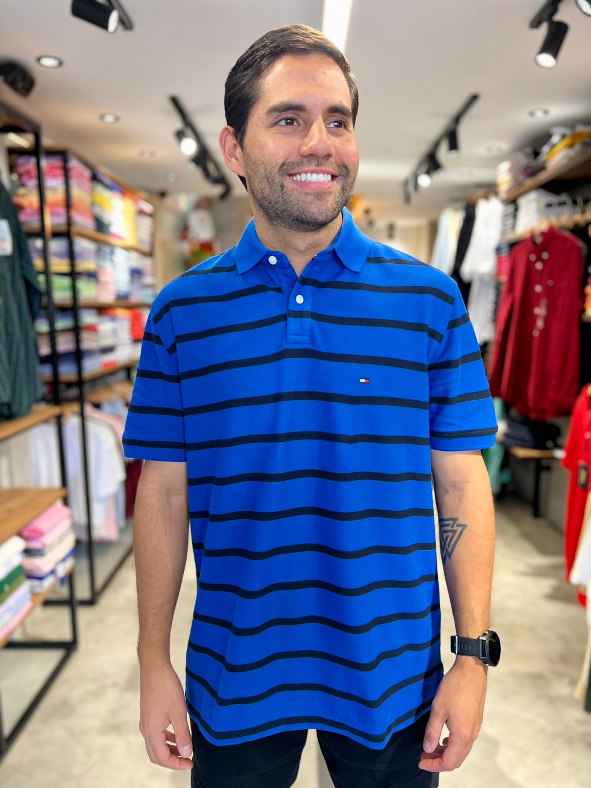 Polo Tommy Hilfiger Hombre Azul Líneas