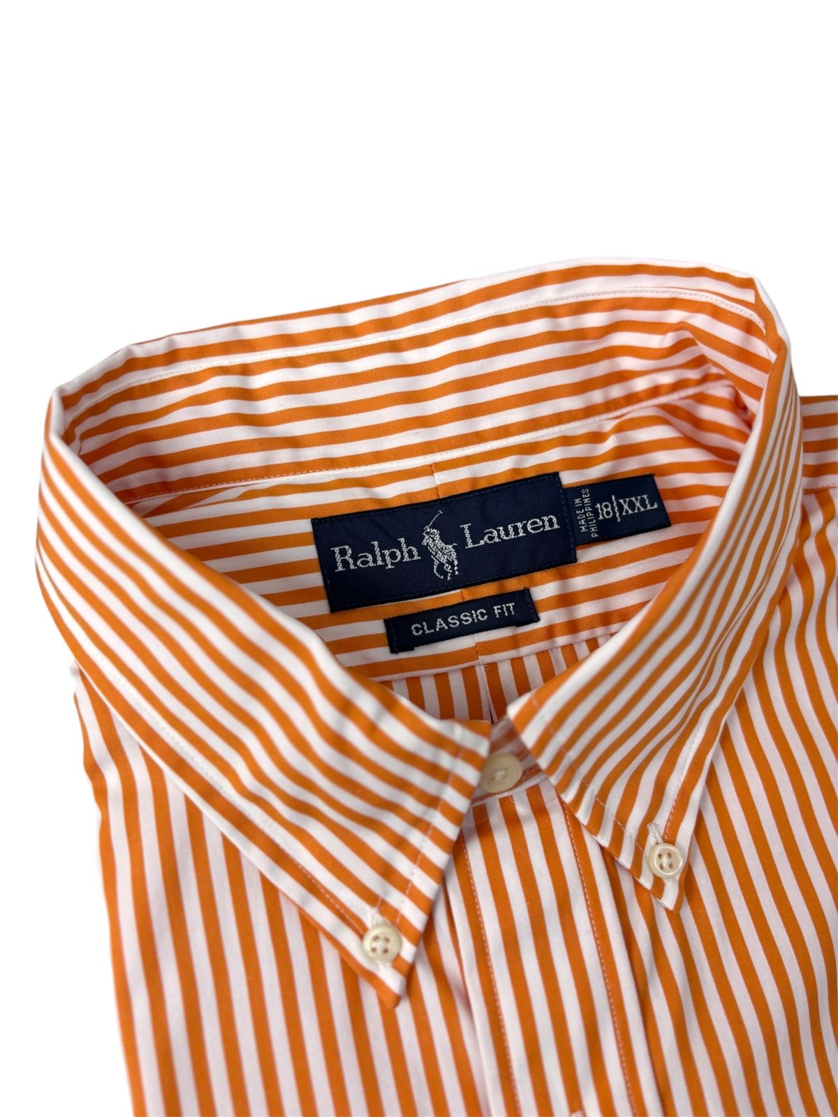 Camisa Polo R.L hombre Algodón Rayas Naranjas Caballo Azul