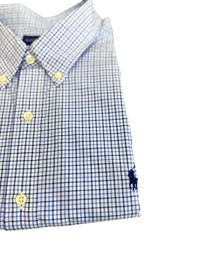 Camisa Polo R.L hombre Algodón Cuadros Azules Caballo Azul