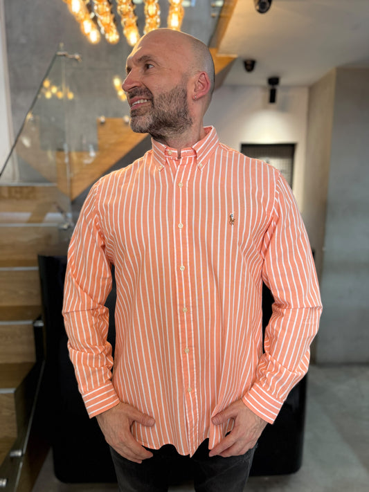 Camisa Polo R.L hombre Oxford Cuadros Naranja Pastel Con Blanco Caballo Multicolor