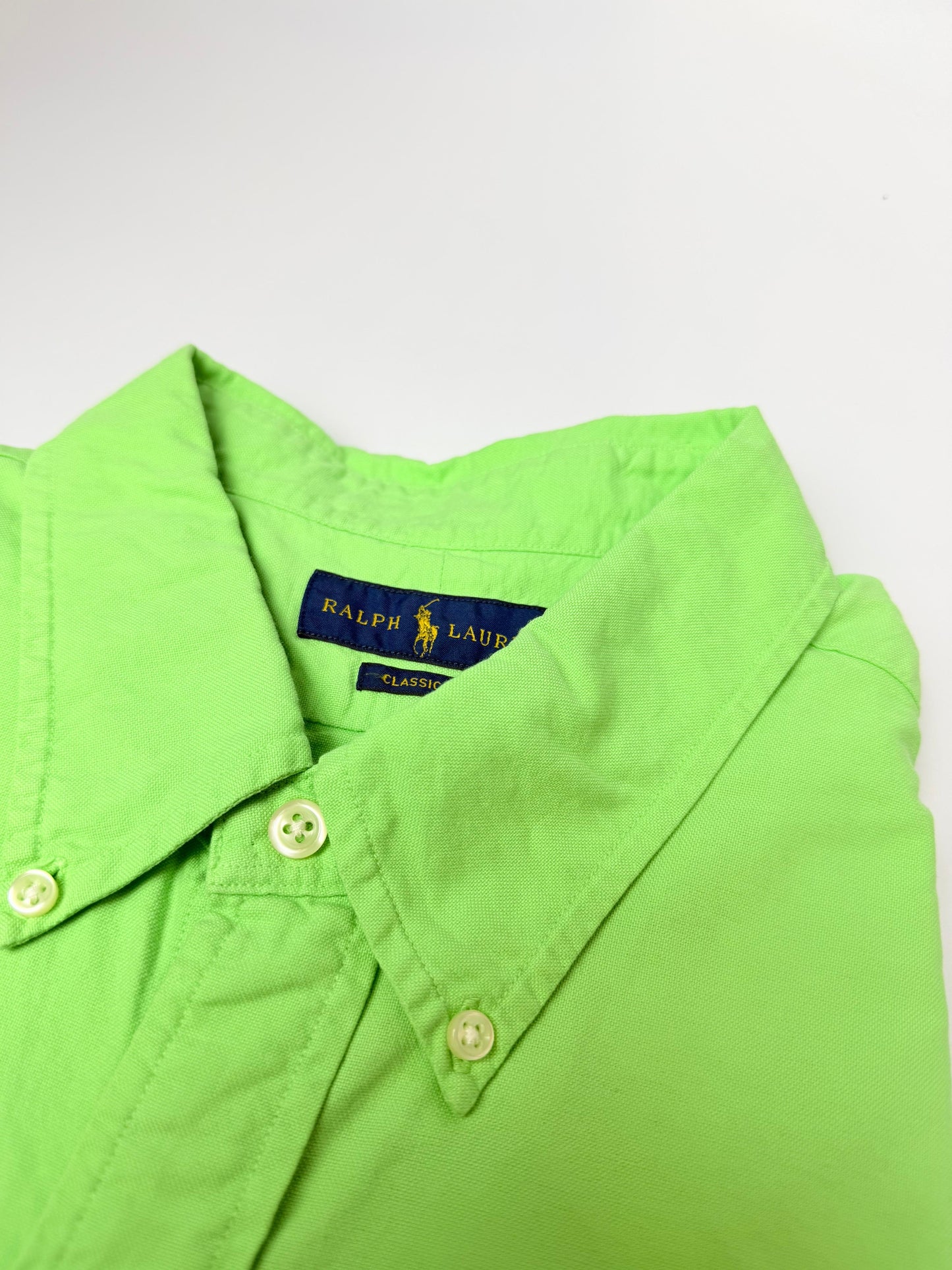 Camisa Polo R.L hombre Oxford Verde Limon Caballo Azul