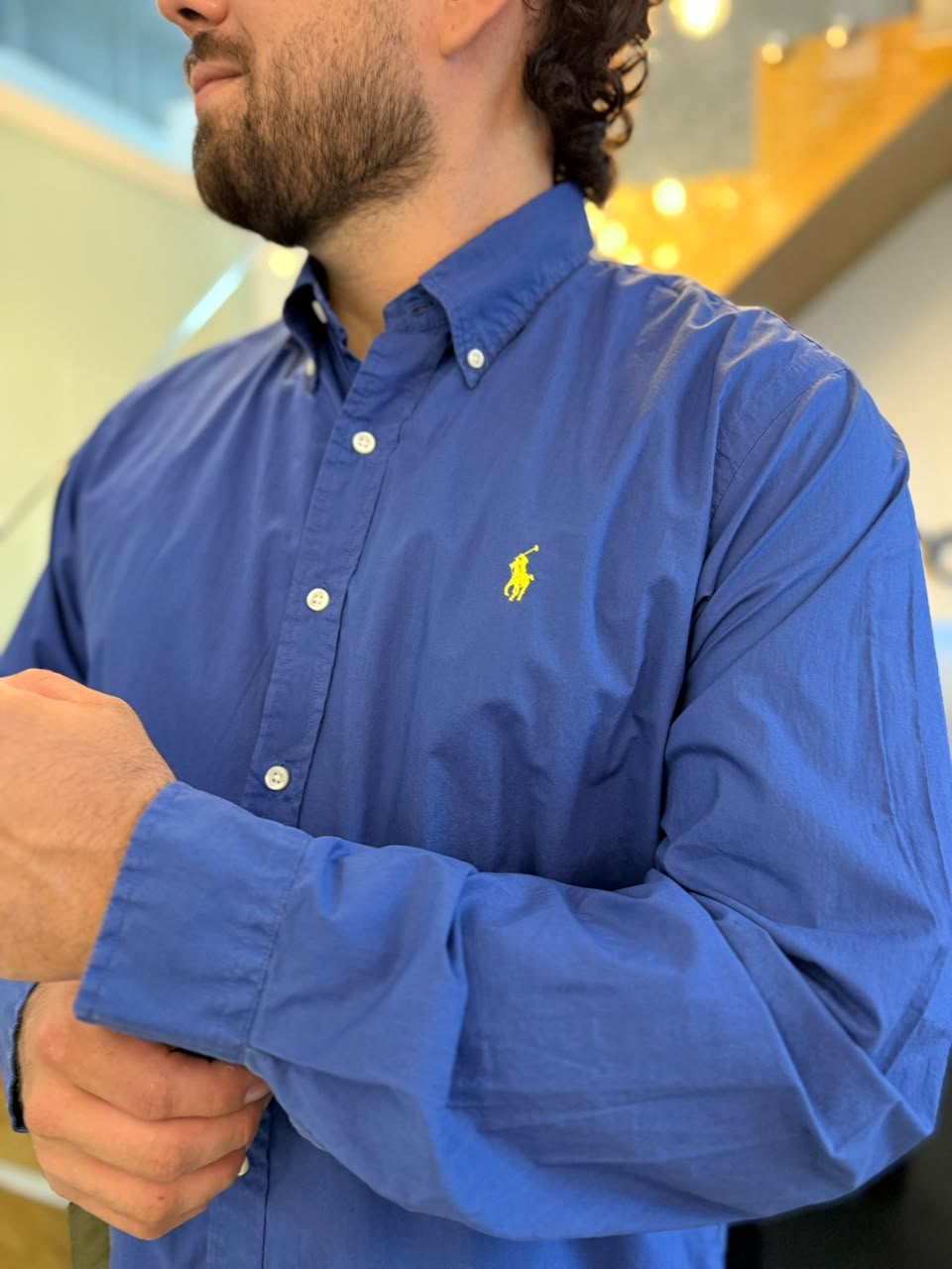 Camisa Polo R.L hombre Algodón Azul Caballo Amarrillo