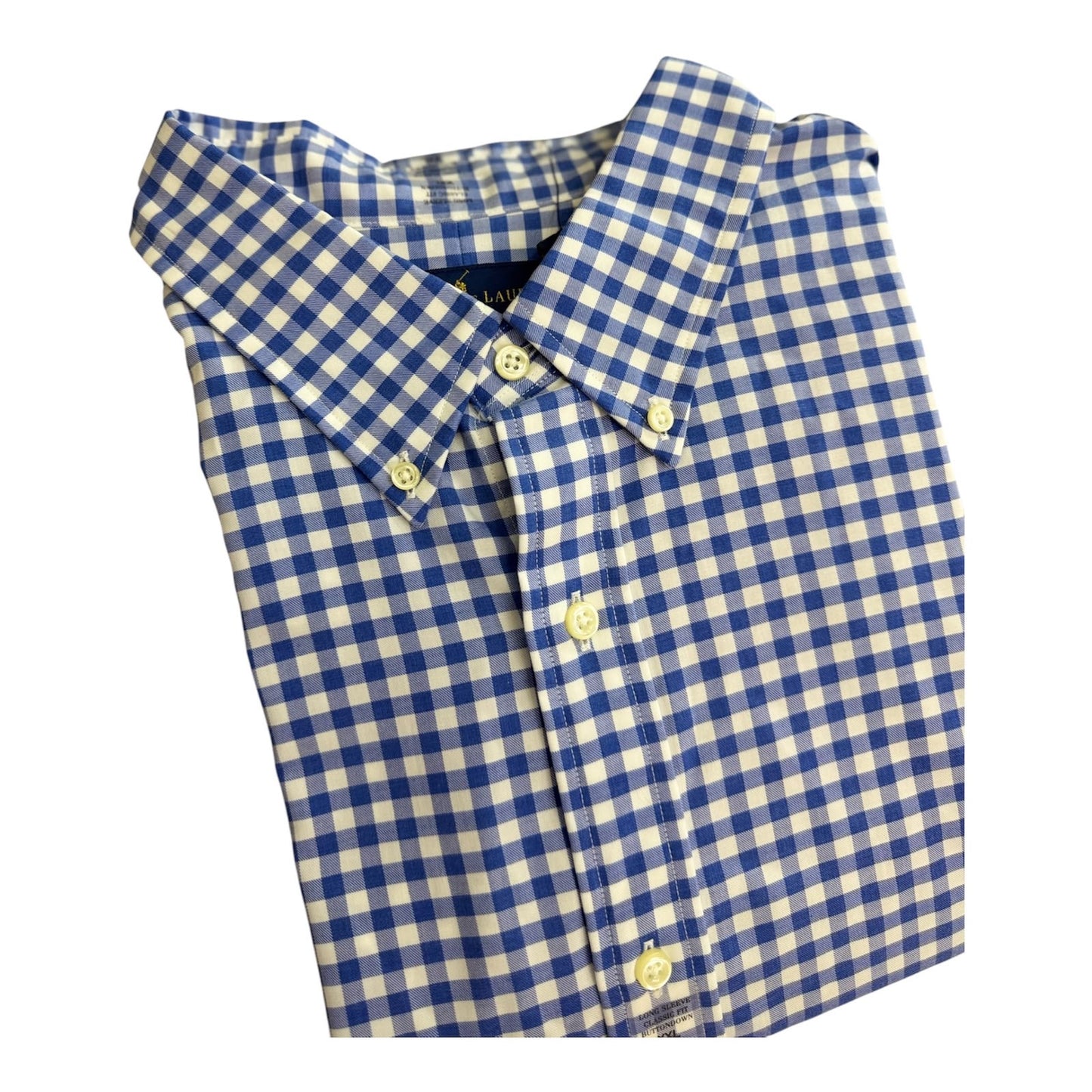 Camisa Polo R.L hombre Algodón Cuadros Celestes Con Blanco Caballo Rosa