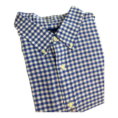 Camisa Polo R.L hombre Algodón Cuadros Celestes Con Blanco Caballo Rosa
