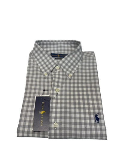 Camisa Polo R.L hombre Algodón Cuadros Grises Caballo Azul