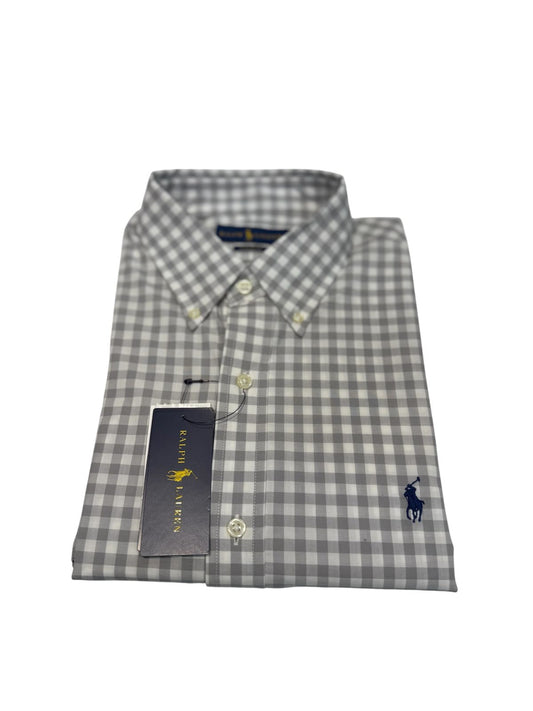 Camisa Polo R.L hombre Algodón Cuadros Grises Caballo Azul