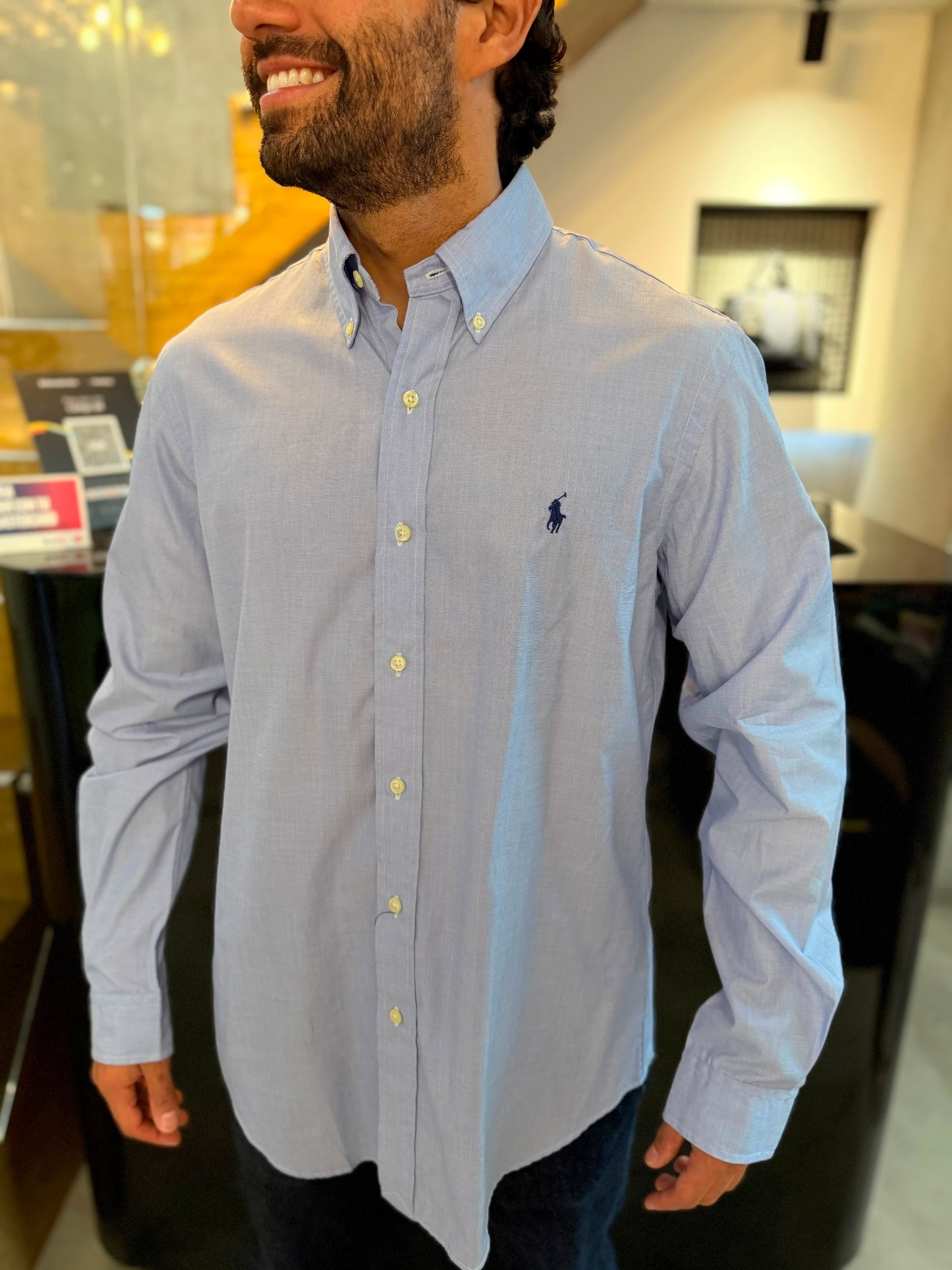 Camisa Polo R.L hombre Algodón Azul Cielo Caballo Azul