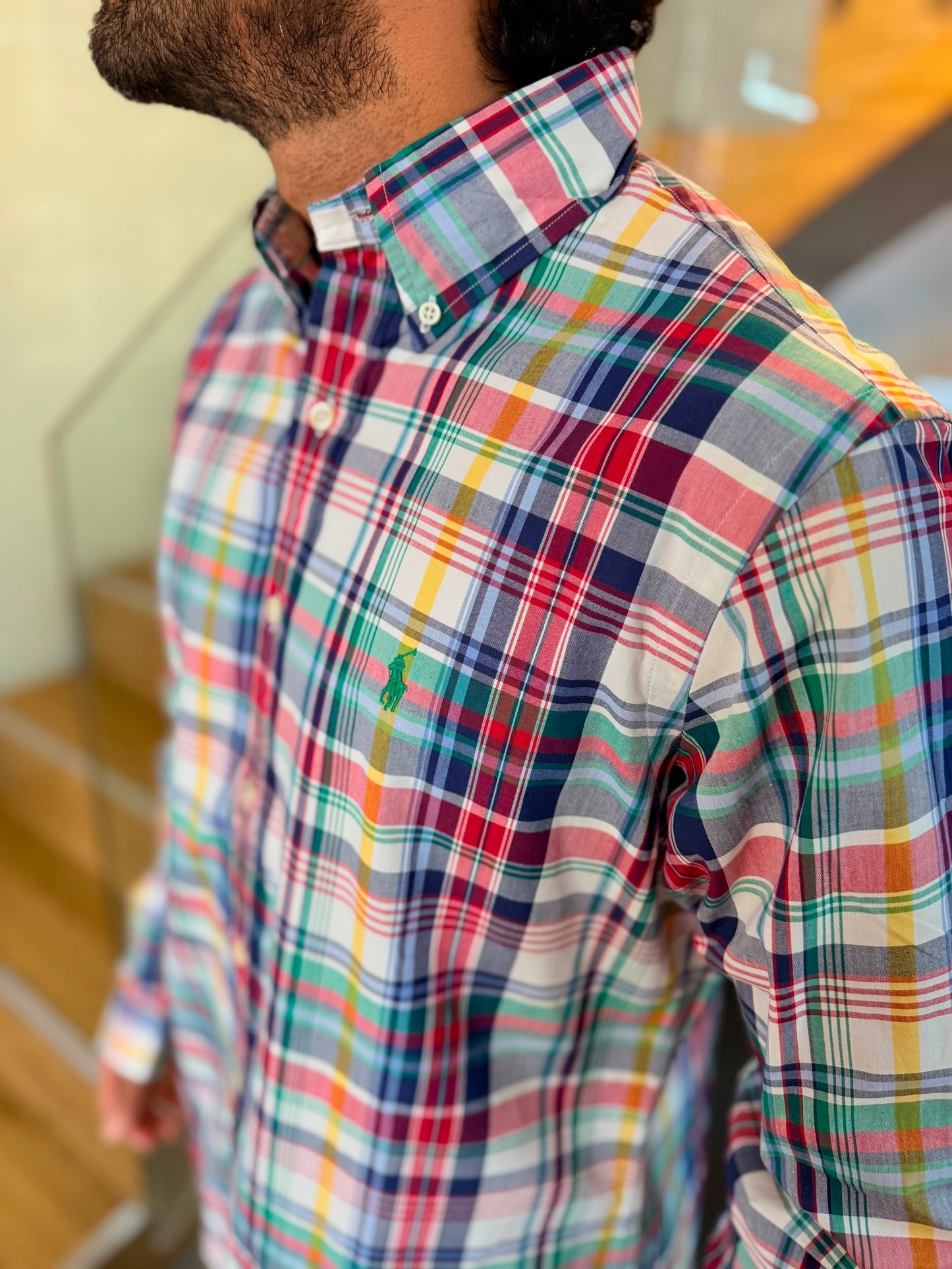 Camisa Polo R.L hombre Algodón Cuadros Caballo Verde