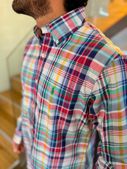 Camisa Polo R.L hombre Algodón Cuadros Caballo Verde