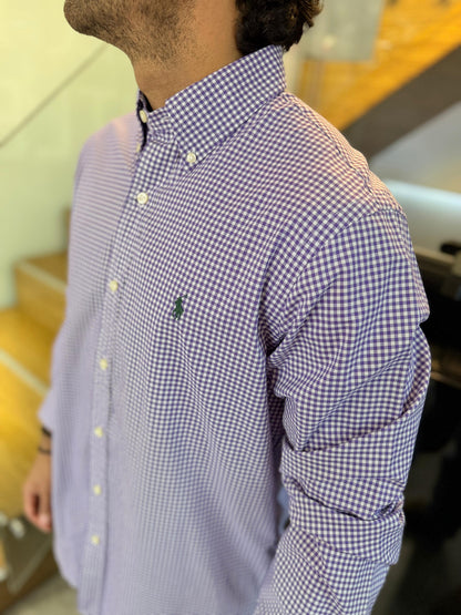 Camisa Polo R.L hombre Algodón Cuadros Morados Caballo Verde