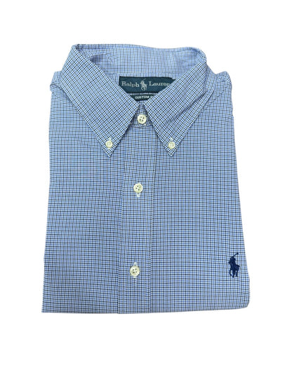Camisa Polo R.L hombre Algodón Custom Fit Cuadros Azules Caballo Azul