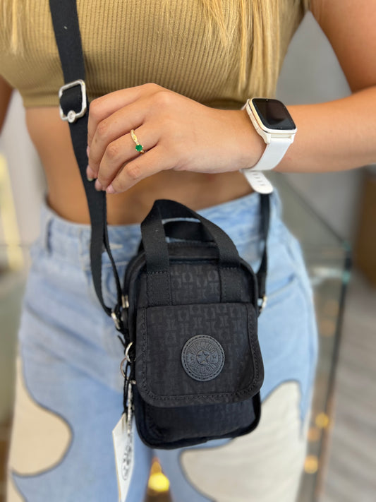 Bolso Manos Libres Mini Negro Estampado