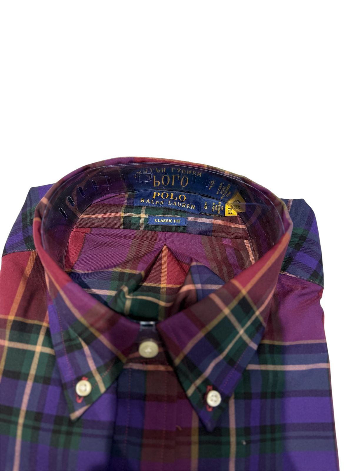 Camisa Polo R.L hombre Algodón Cuadros Morados Caballo Azul