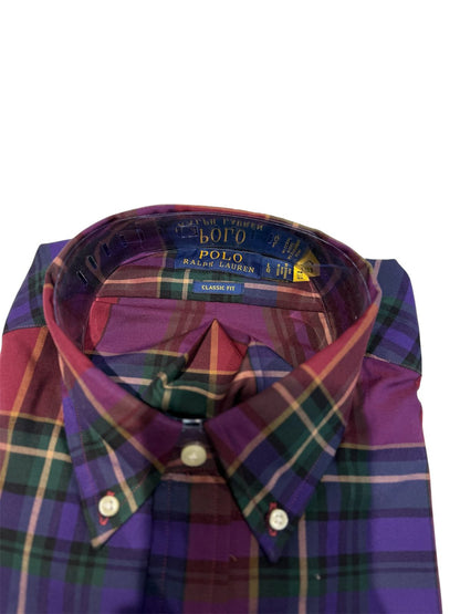 Camisa Polo R.L hombre Algodón Cuadros Morados Caballo Azul