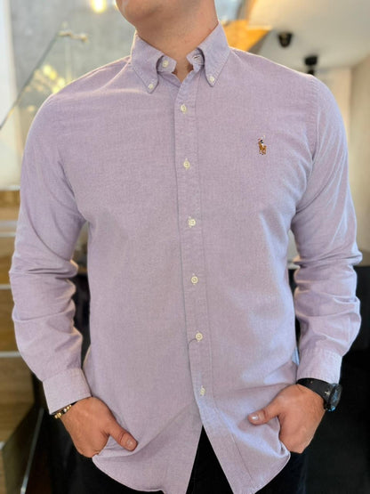 Camisa Polo R.L hombre Oxford Lila Caballo Multicolor