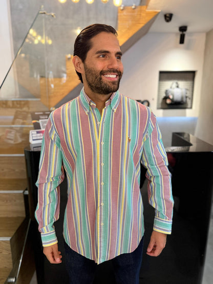 Camisa Polo R.L hombre Oxford Rayas Colores Caballo Multicolor