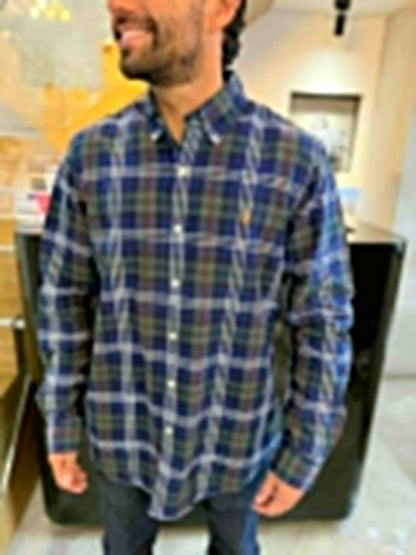 Camisa Polo R.L hombre Oxford Cuadros Verdes Caballo Multicolor