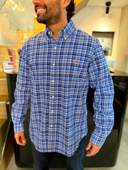 Camisa Polo R.L hombre Oxford Cuadros Azules Caballo Multicolor