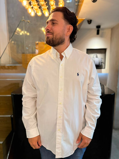 Camisa Polo R.L hombre Algodón Blanca Caballo Azul
