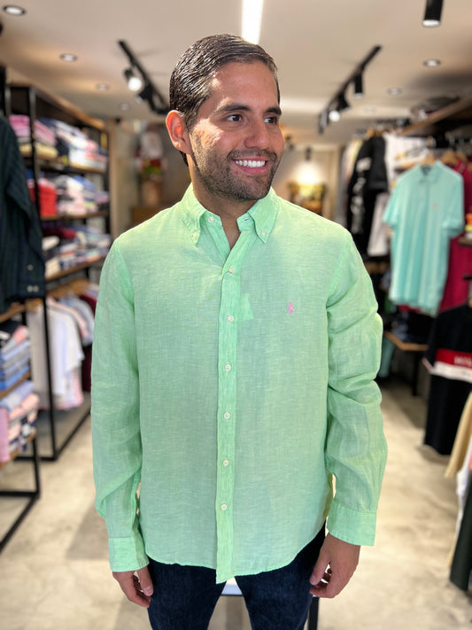 Camisa Polo R.L hombre Verde Lino