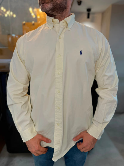 Camisa Polo R.L hombre Algodón Crema Caballo Azul