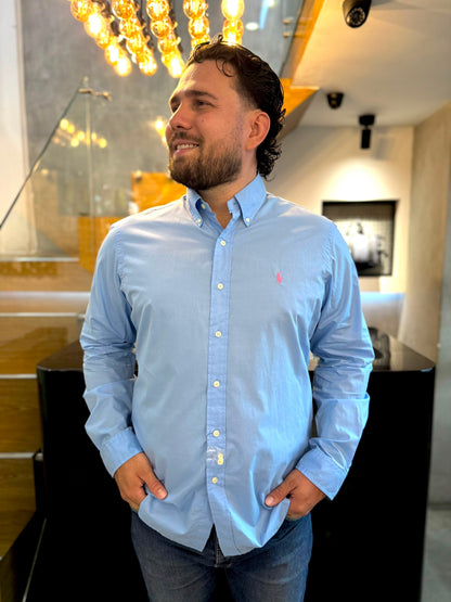 Camisa Polo R.L hombre Algodón Celeste Caballo Rosado
