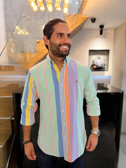 Camisa Polo R.L hombre Oxford Custom Fit Rayas Colores Caballo Multicolor