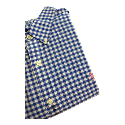 Camisa Polo R.L hombre Algodón Cuadros Celestes Con Blanco Caballo Rosa