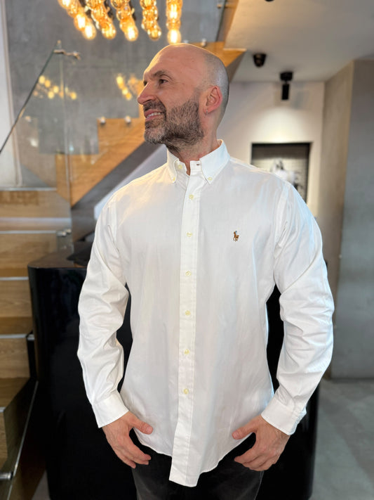 Camisa Polo R.L hombre algodón Blanca Caballo Multicolor