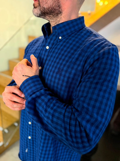 Camisa Polo R.L hombre Algodón Cuadros Azules Caballo Azul