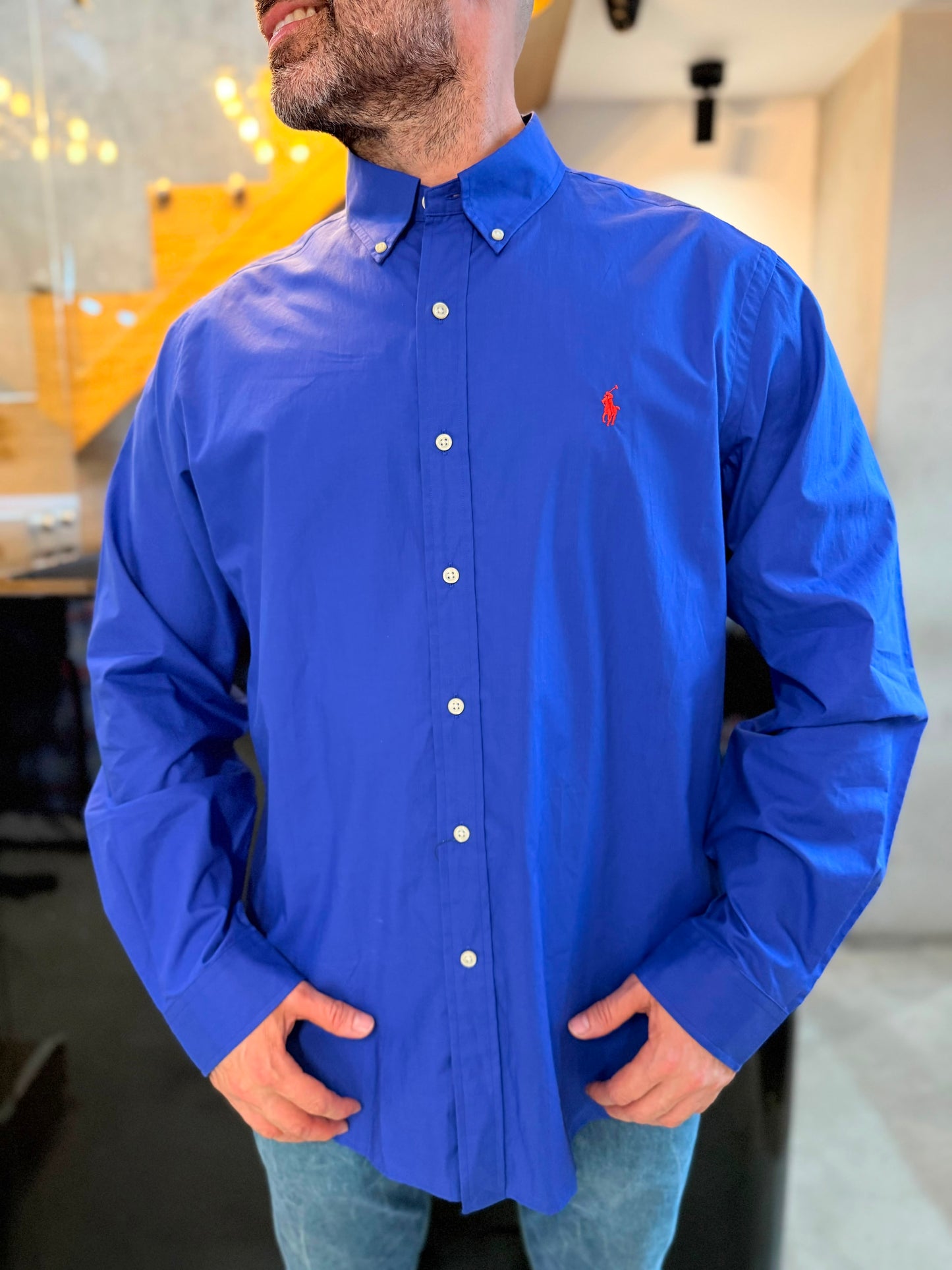 Camisa Polo R.L hombre Algodón Azul Rey Caballo Rojo